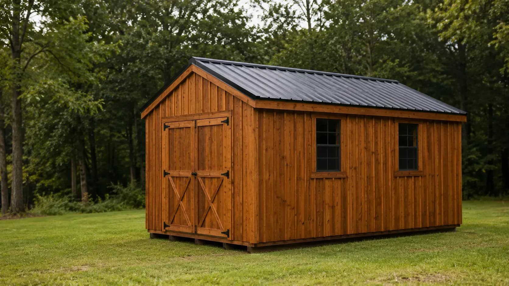 A craftsman-built wood shed showing premium LP SmartSide construction